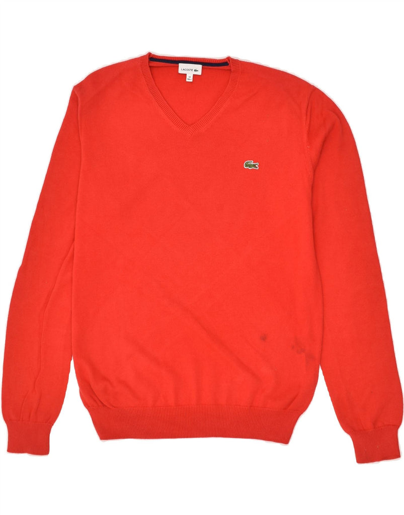 LACOSTE Boys V-Neck Jumper Sweater 13-14 Years Red Cotton | Vintage Lacoste | Thrift | Second-Hand Lacoste | Used Clothing | Messina Hembry 