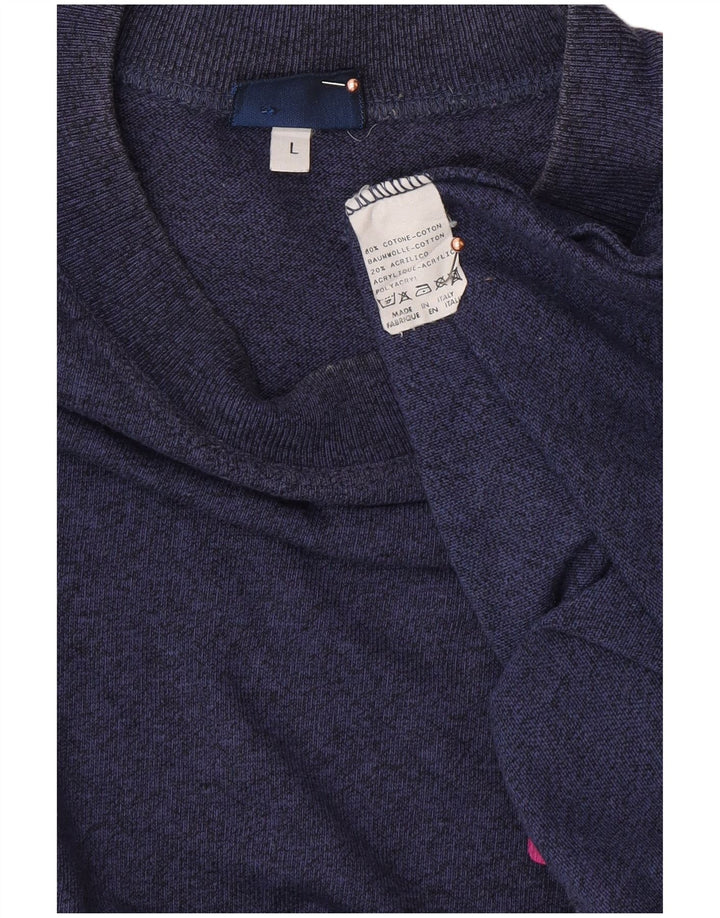 ASICS Mens Graphic T-Shirt Top Large Navy Blue Colourblock Cotton