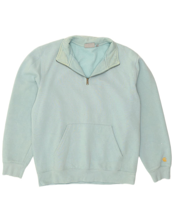 Carhartt Mens Fleece Zip Neck Sweatshirt Jumper Large Turquoise Cotton