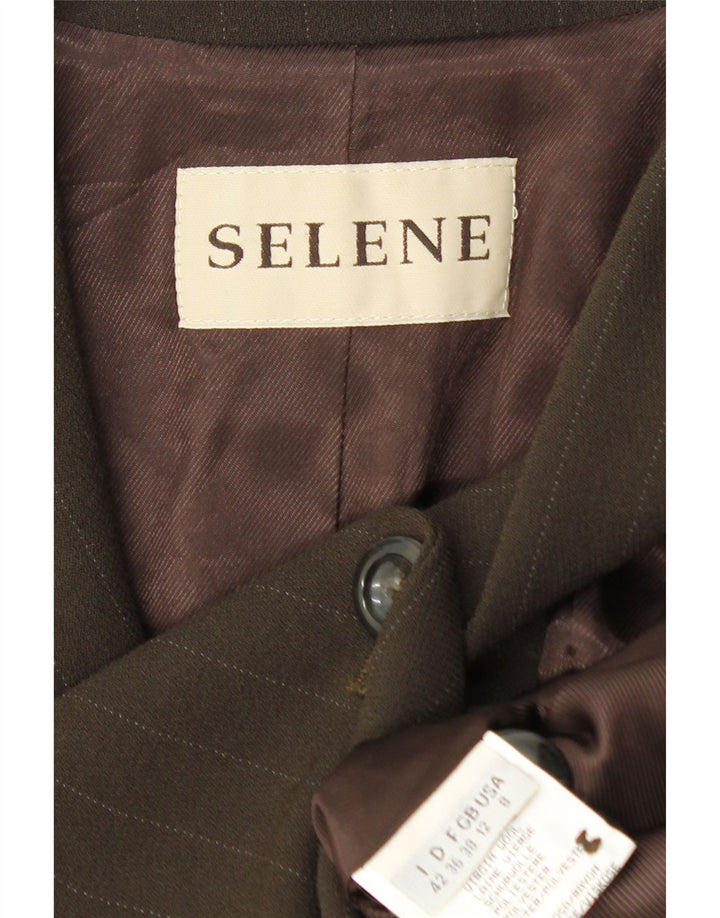 Selene Womens 3 Button Blazer Jacket UK 12 Medium Brown Pinstripe