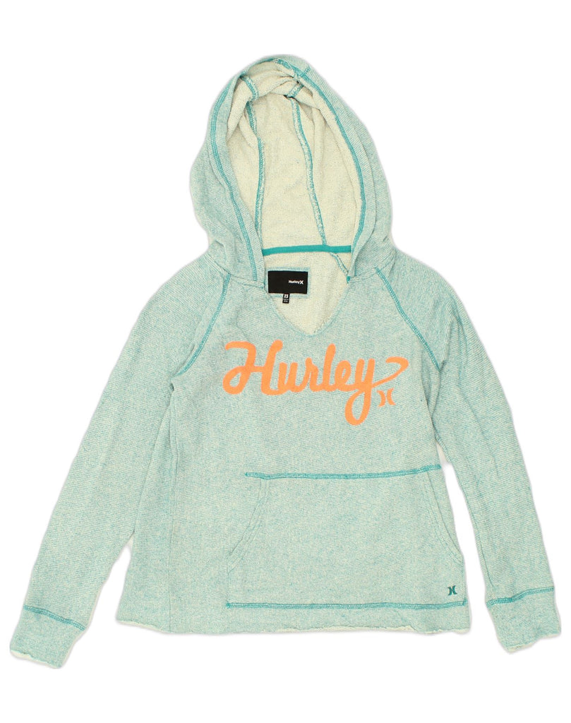 HURLEY Womens Graphic Hoodie Jumper UK 4 XS Green Cotton | Vintage Hurley | Thrift | Second-Hand Hurley | Used Clothing | Messina Hembry 