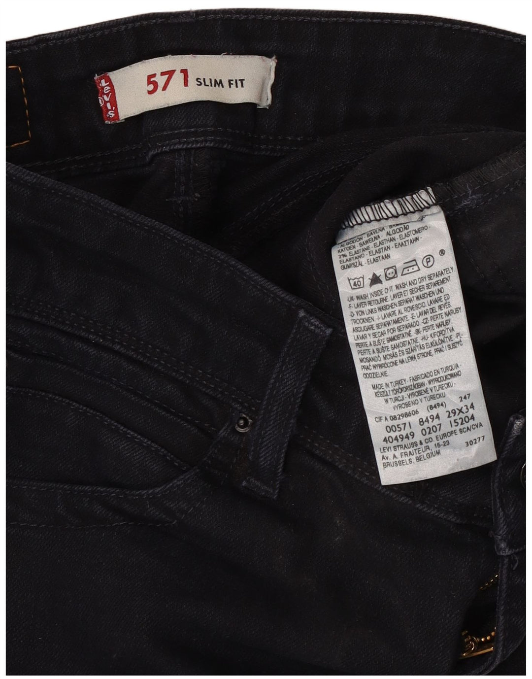 Levi's Womens 571 Slim Jeans W29 L30 Black Cotton