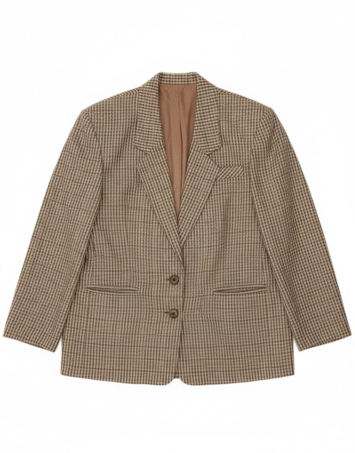 Vintage Womens 2 Button Blazer Jacket IT 46 Large Khaki Gingham Wool