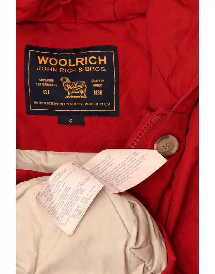 Woolrich Womens Hooded Padded Jacket UK 10 Small Red Cotton
