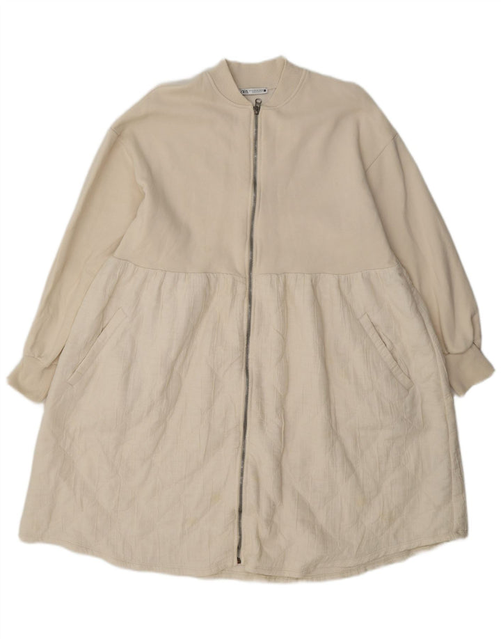 Zara Womens Full Zip Dress UK 14 Medium Off White Cotton