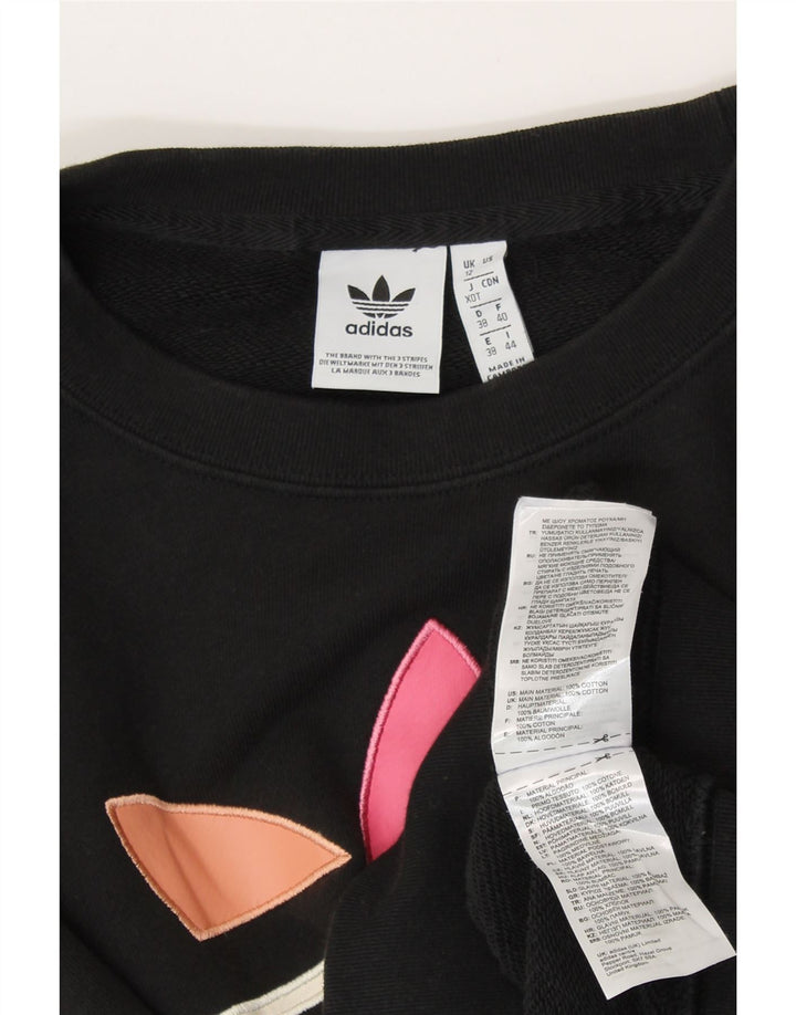 ADIDAS Womens Crop Graphic Sweatshirt Jumper UK 12 Medium Black Cotton