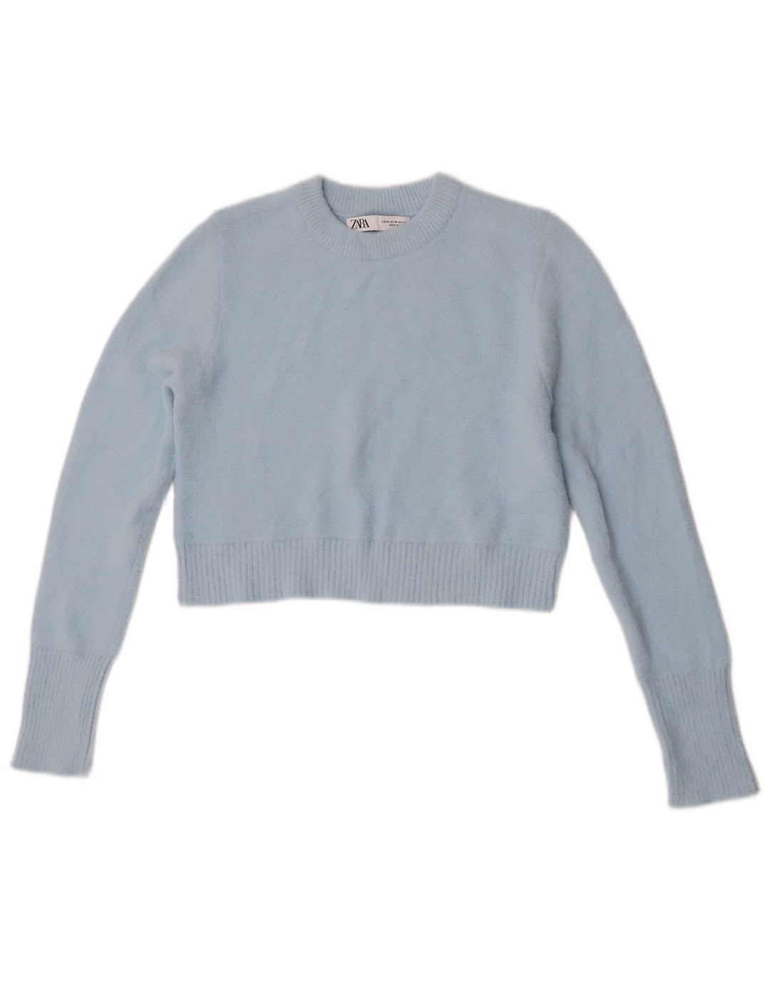 Zara Womens Crop Crew Neck Jumper Sweater UK 12 Medium Blue Nylon