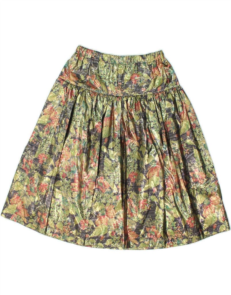 VINTAGE Girls A-Line Skirt 12-13 Years W25  Green Floral Polyester | Vintage Vintage | Thrift | Second-Hand Vintage | Used Clothing | Messina Hembry 