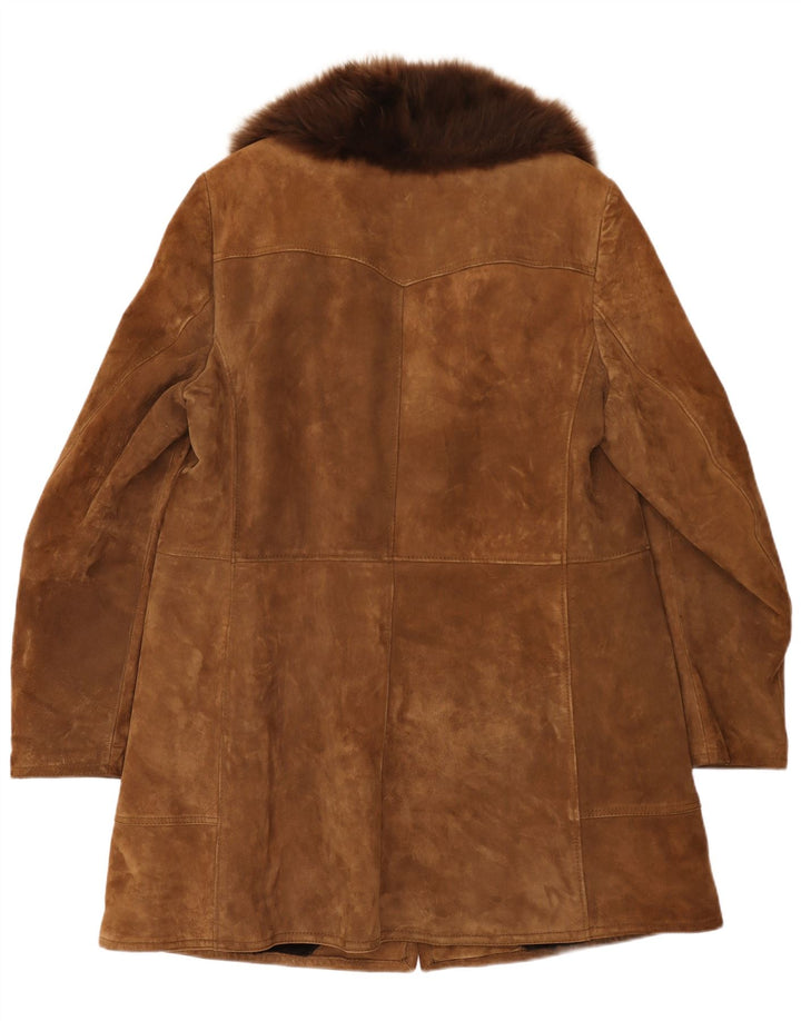 Vintage Mens Shearling Overcoat UK 38 Medium Beige Leather
