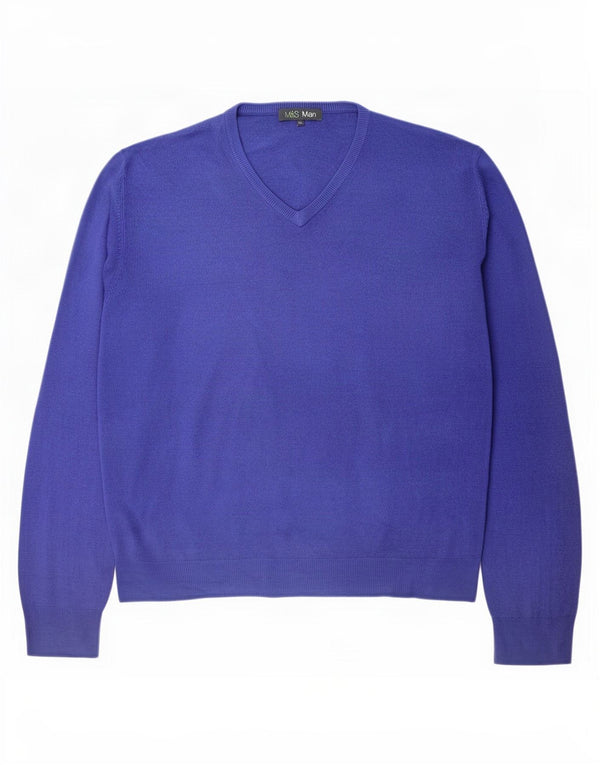 Marks & Spencer Mens V-Neck Jumper Sweater XL Blue Acrylic