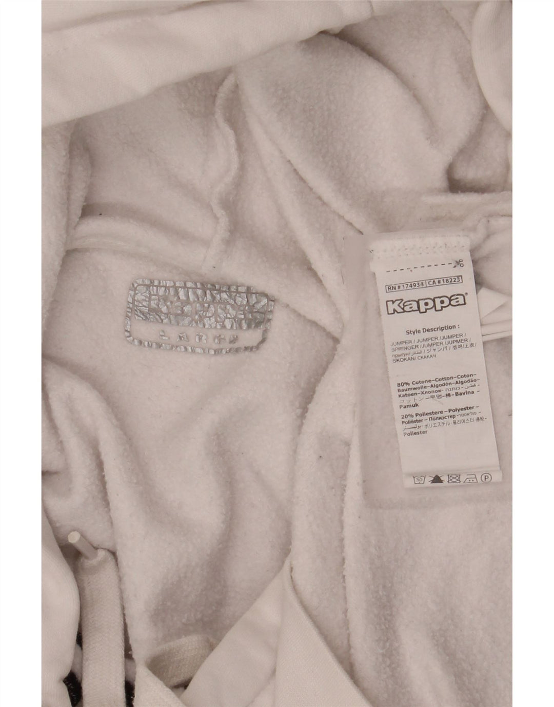 KAPPA Mens Graphic Hoodie Jumper Large White Cotton