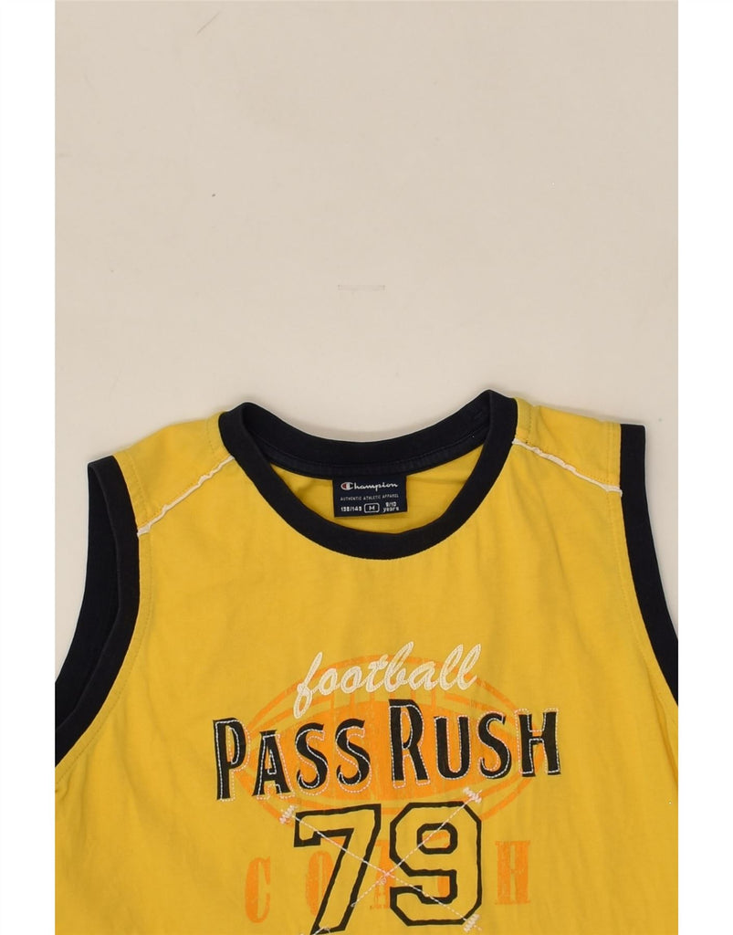 CHAMPION Boys Graphic Vest Top 9-10 Years Medium  Yellow Cotton | Vintage Champion | Thrift | Second-Hand Champion | Used Clothing | Messina Hembry 