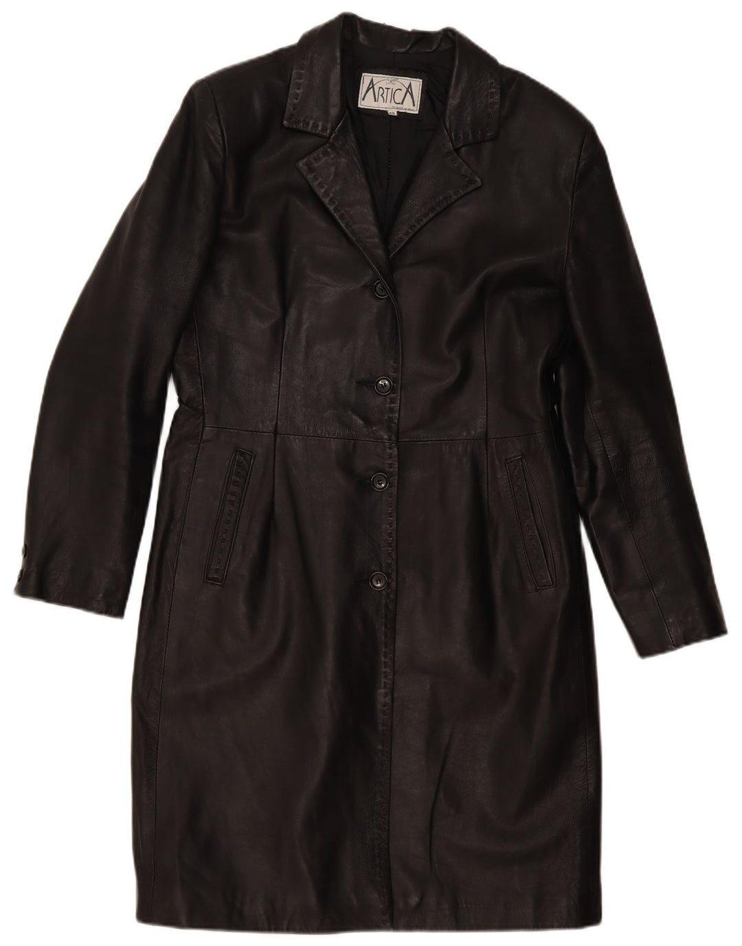 Vintage Womens Leather Coat IT 48 XL Black Leather