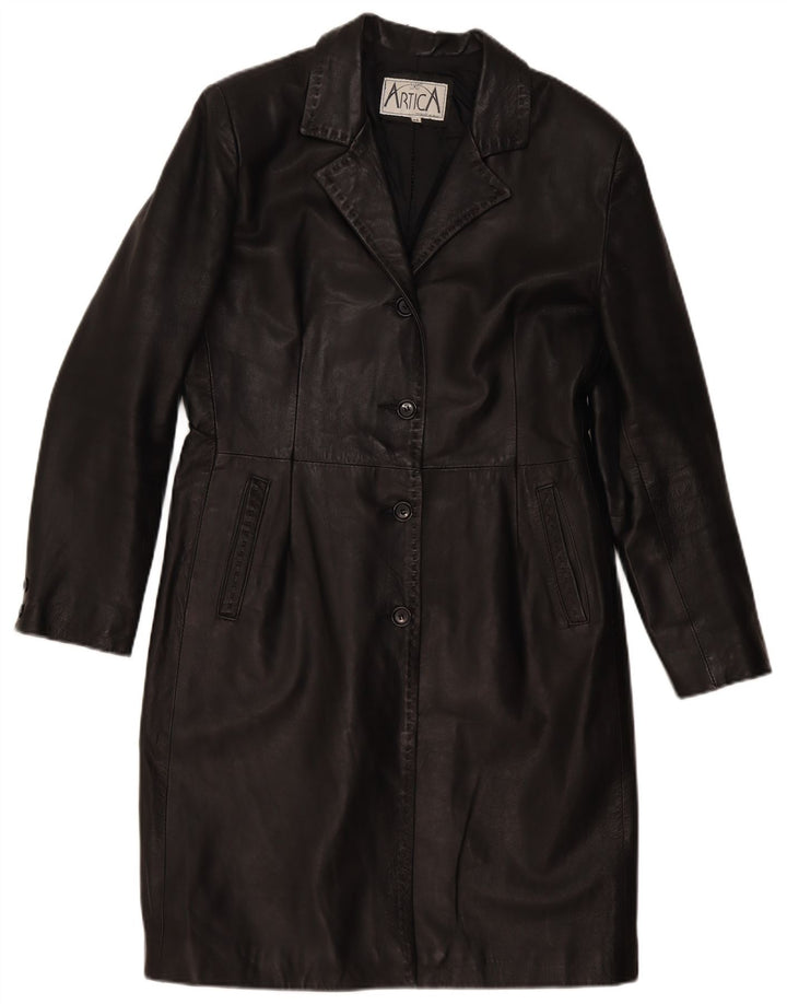 Vintage Womens Leather Coat IT 48 XL Black Leather