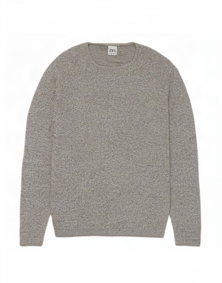 Zara Mens Crew Neck Jumper Sweater Large Grey Flecked