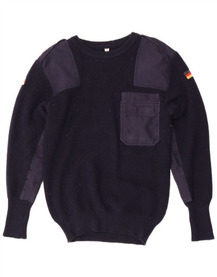 Vintage Mens Military Crew Neck Jumper Sweater IT 48 Medium Navy Blue