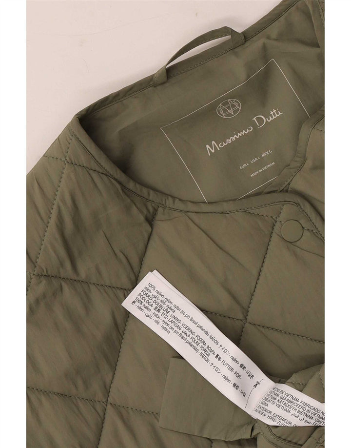 Massimo Dutti Womens Quilted Jacket UK 16 Large Khaki Nylon