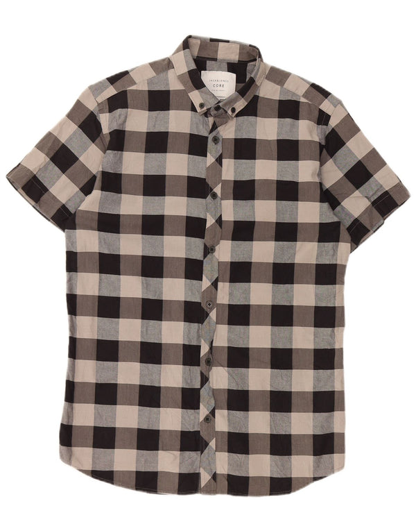 Jack & Jones Mens Short Sleeve Slim Fit Shirt Small Grey Check Cotton