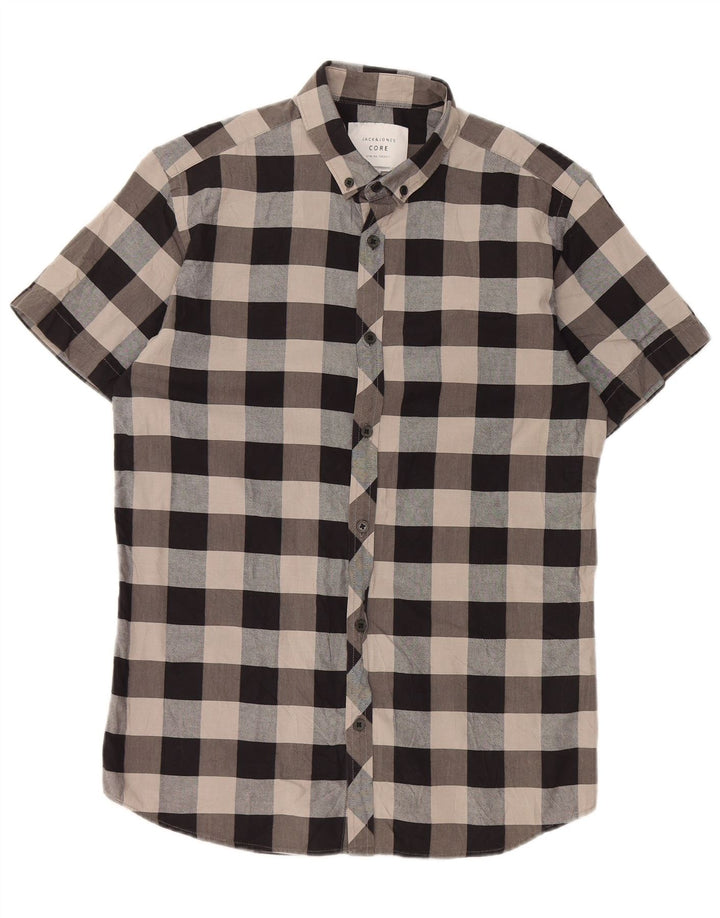 Jack & Jones Mens Short Sleeve Slim Fit Shirt Small Grey Check Cotton