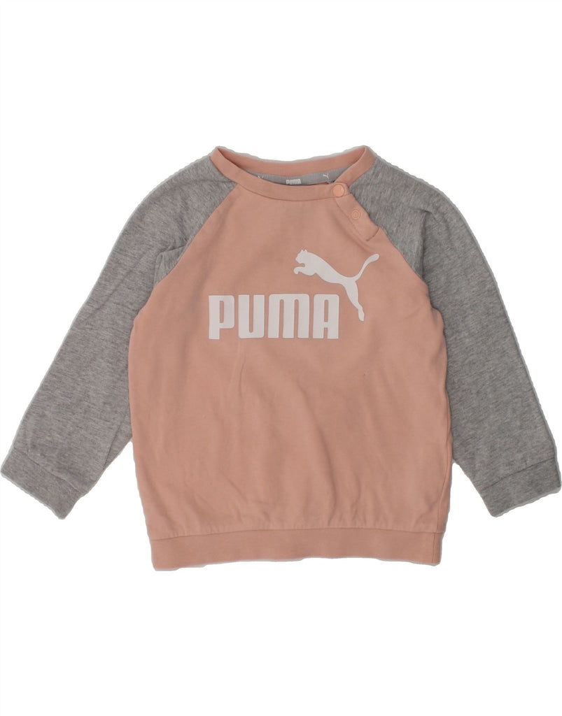 PUMA Baby Girls Graphic Sweatshirt Jumper 12-18 Months Beige Colourblock | Vintage Puma | Thrift | Second-Hand Puma | Used Clothing | Messina Hembry 