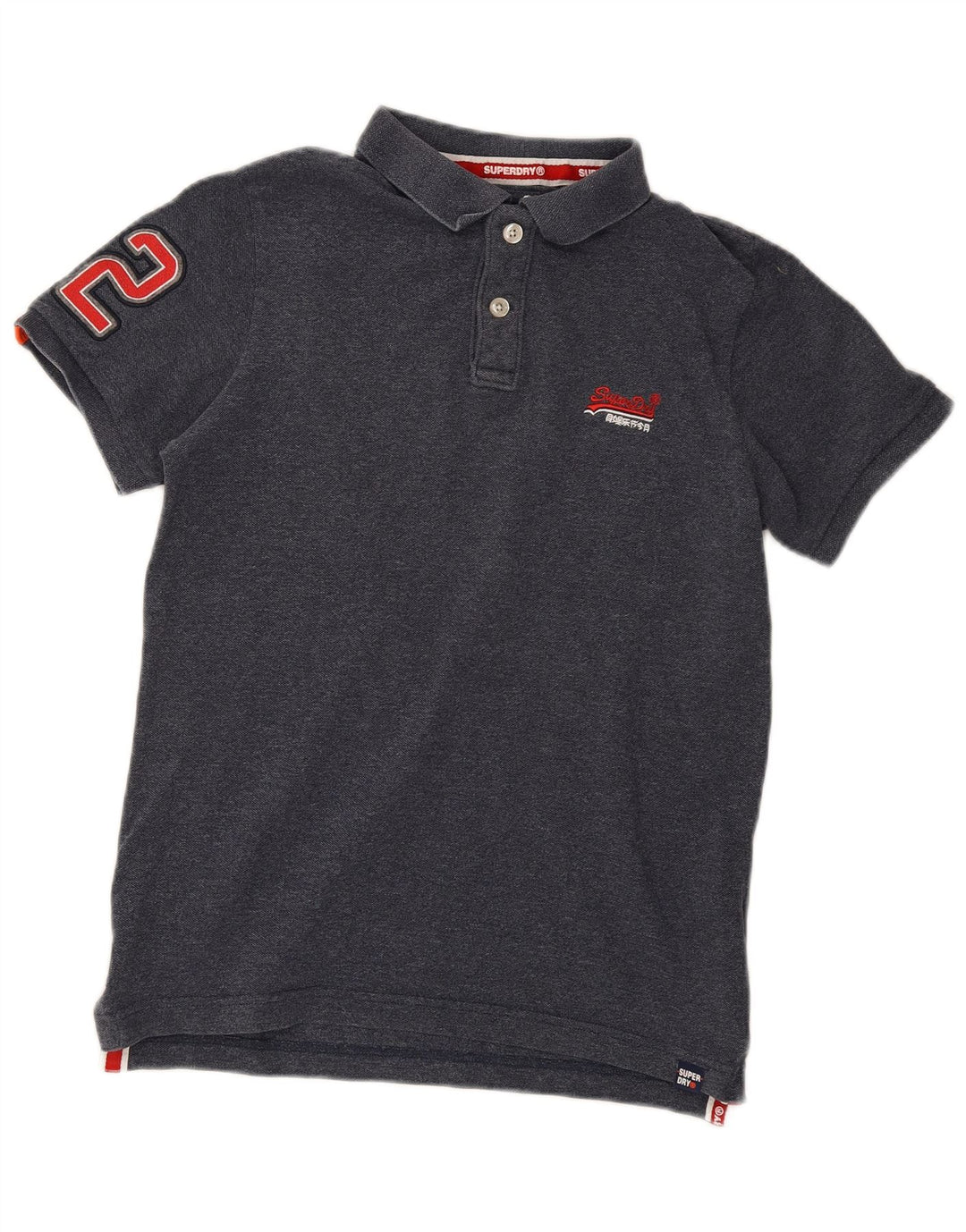 Superdry Mens Graphic Polo Shirt Large Navy Blue Cotton