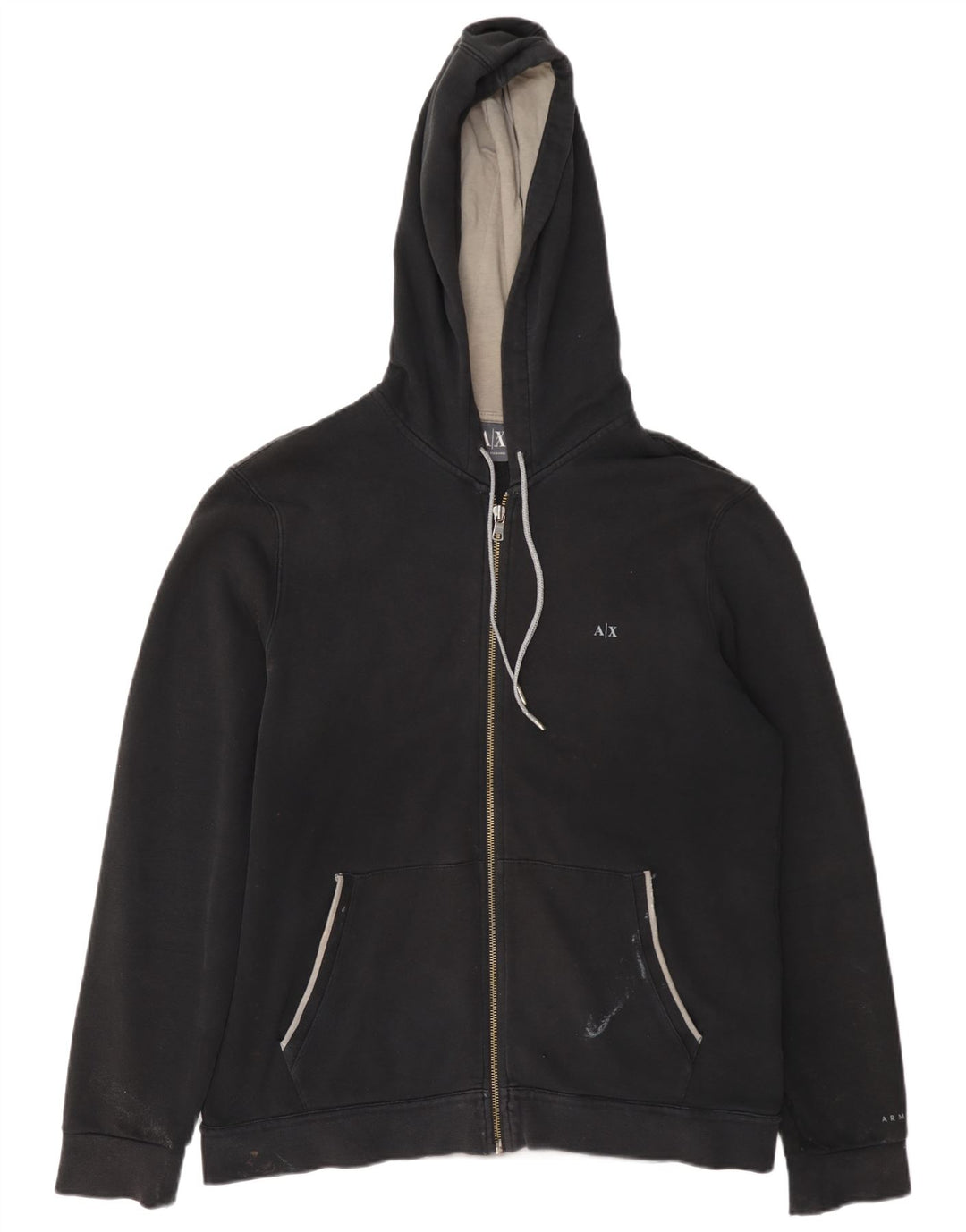 Armani Mens Zip Hoodie Sweater Large Black Cotton