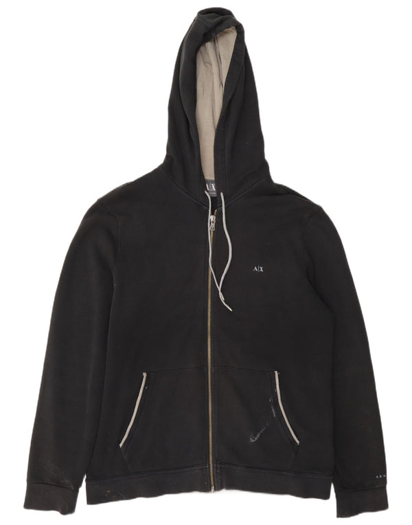 Armani Mens Zip Hoodie Sweater Large Black Cotton