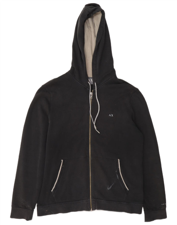Armani Mens Zip Hoodie Sweater Large Black Cotton