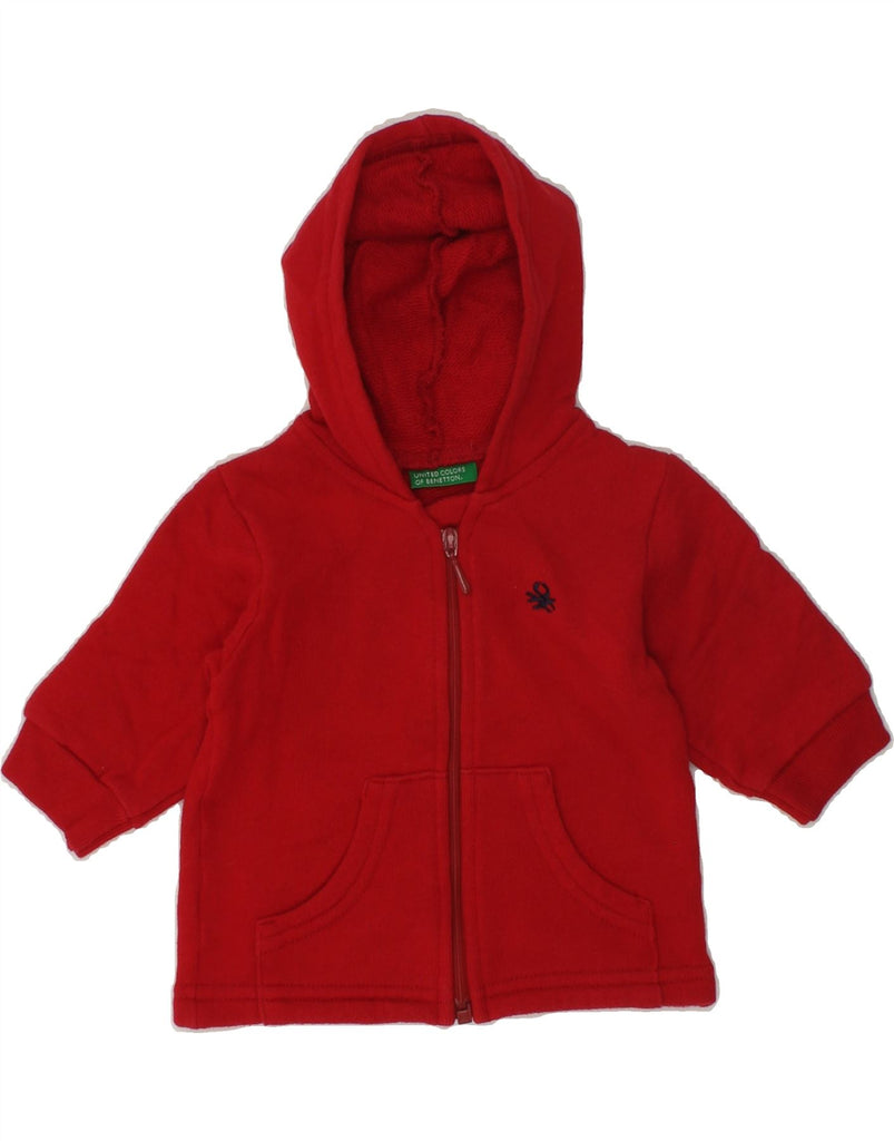 BENETTON Baby Girls Zip Hoodie Sweater 0-3 Months Red Cotton | Vintage Benetton | Thrift | Second-Hand Benetton | Used Clothing | Messina Hembry 