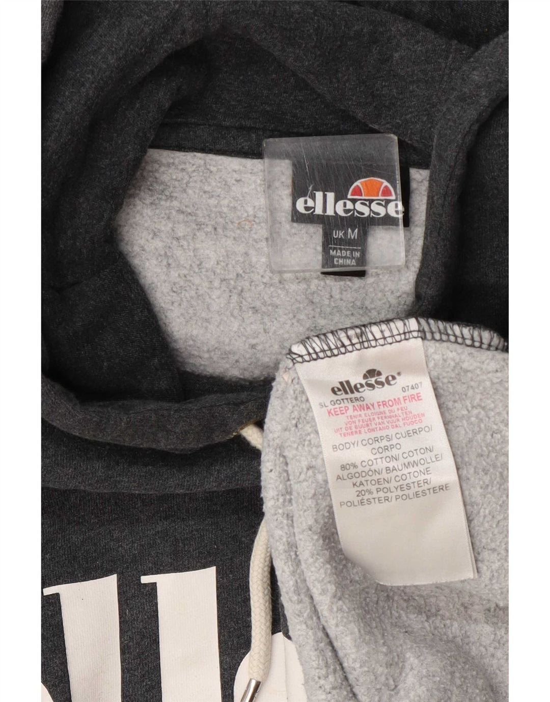 Ellesse Mens Graphic Hoodie Jumper Medium Grey Cotton