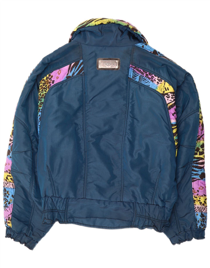 Vintage Womens Oversized Ski Jacket IT 52 2XL Blue Animal Print Polyamide