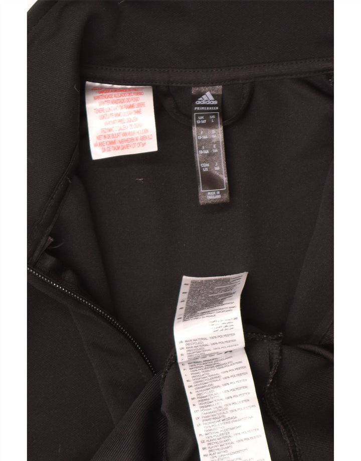ADIDAS Boys Tracksuit Top Jacket 13-14 Years Black Striped Polyester