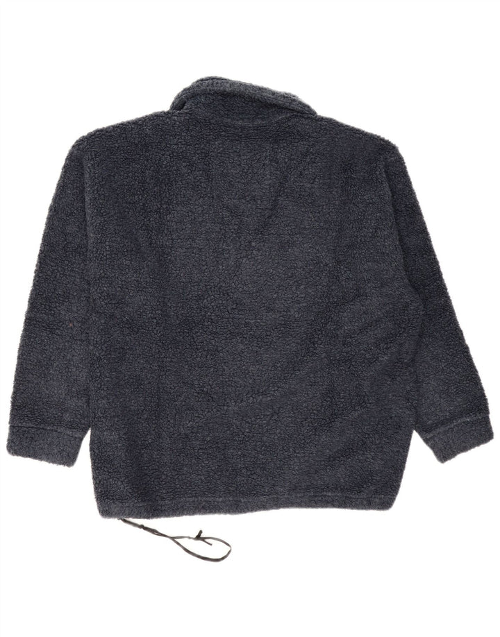 Belfe Mens Oversized Graphic Polo Neck Fleece Jumper Medium Navy Blue