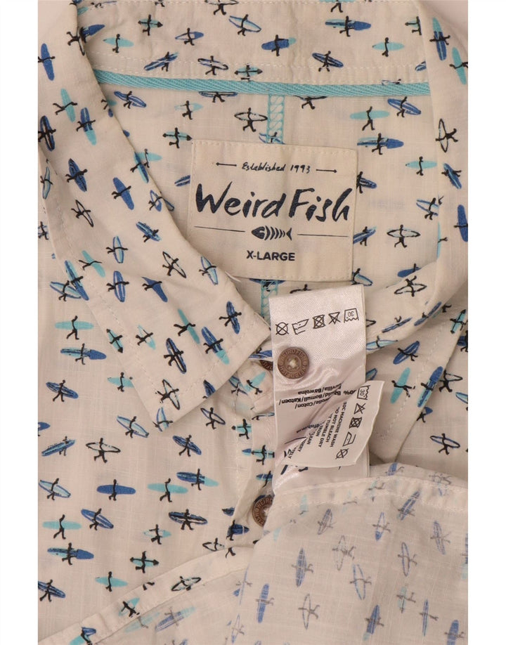 Weird Fish Mens Abstract Pattern Short Sleeve Shirt XL White Cotton