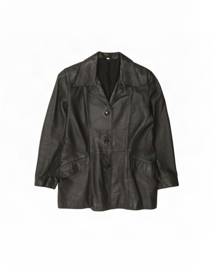 Vintage Womens 3 Button Leather Blazer Jacket IT 42 Medium Black