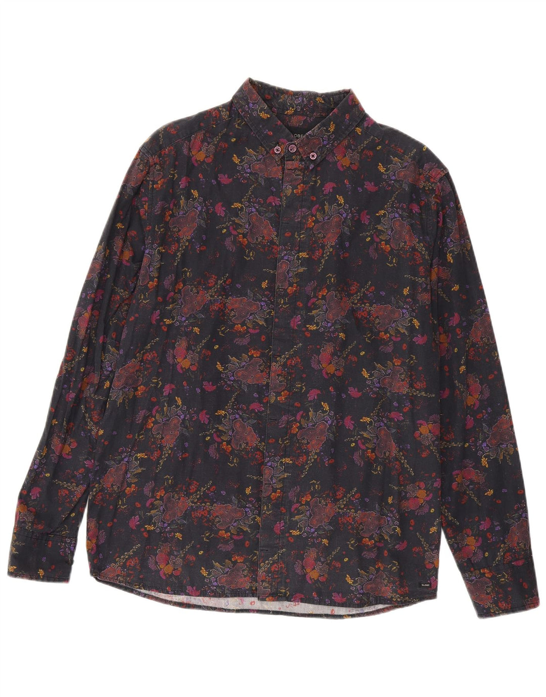 Vintage Mens Shirt Large Black Floral Cotton