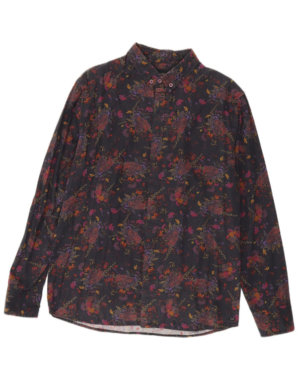 Vintage Mens Shirt Large Black Floral Cotton