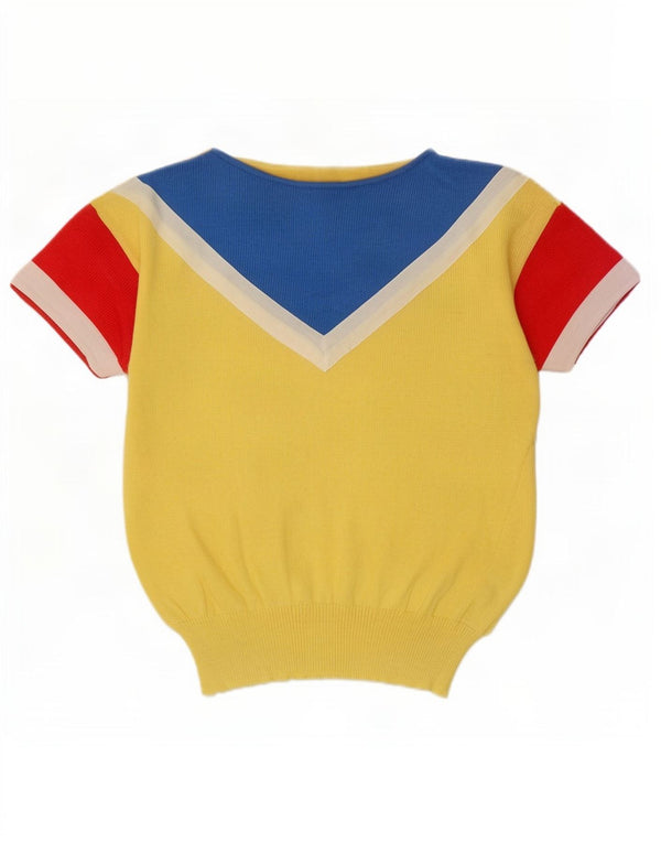 Vintage Womens Boat Neck Jumper Sweater UK 10 Small Yellow Colourblock
