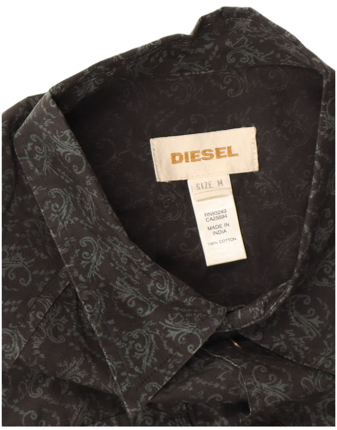 Diesel Mens Shirt Medium Black Paisley Cotton