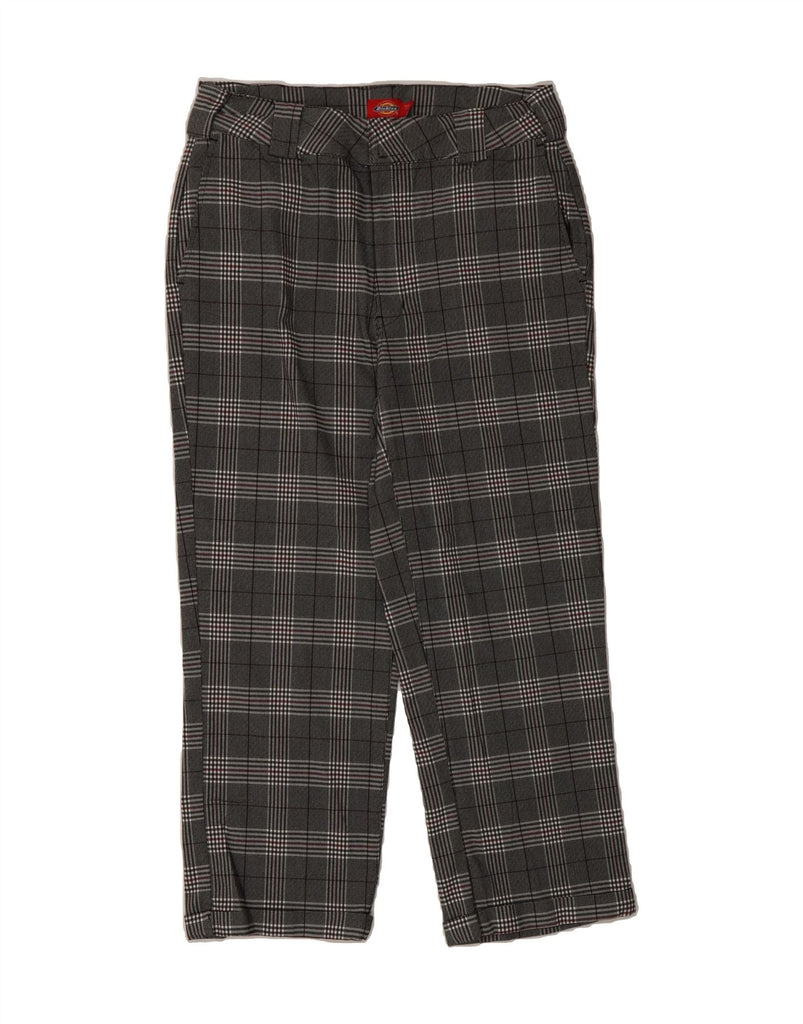 DICKIES Womens Straight Cropped Trousers US 9 Large W34 L24 Grey Check Vintage Dickies and Second-Hand Dickies from Messina Hembry 