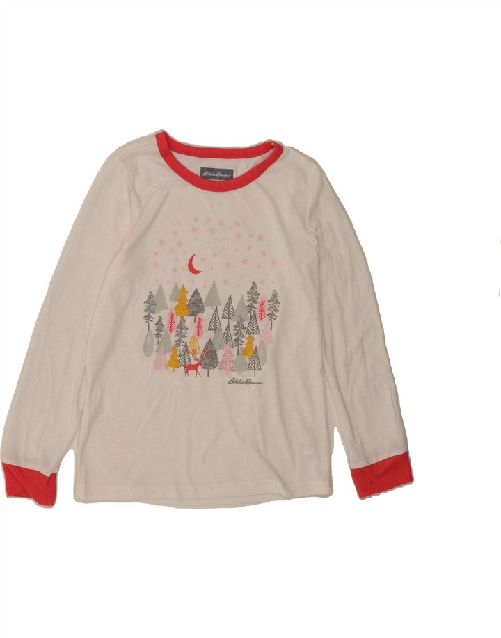 EDDIE BAUER Girls Graphic Top Long Sleeve 10-11 Years Medium White Vintage Eddie Bauer and Second-Hand Eddie Bauer from Messina Hembry 