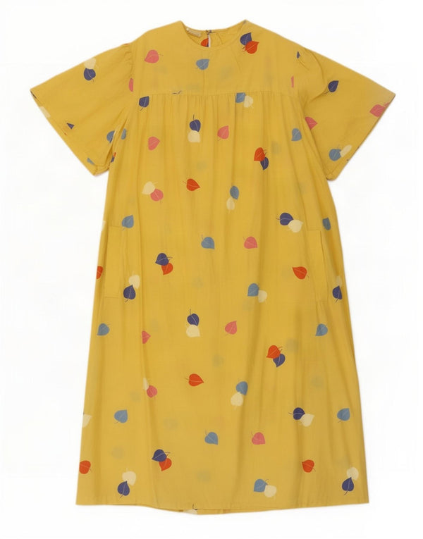 Vintage Womens Abstract Pattern Tent Dress UK 12 Medium Yellow Bohemian