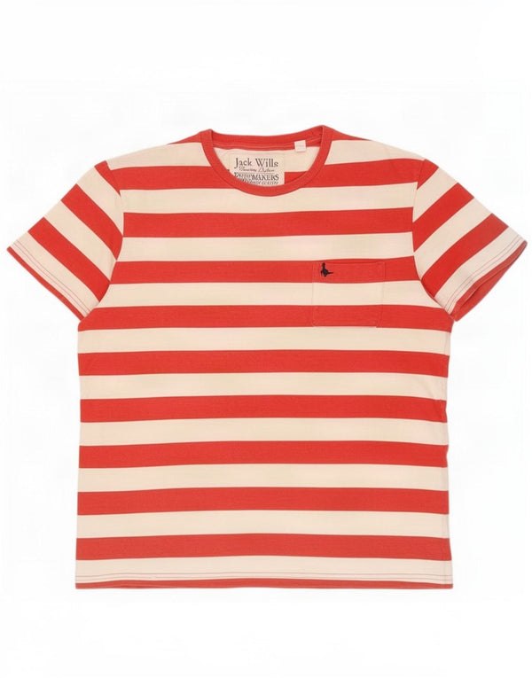 Jack Wills Mens T-Shirt Top Large Red Striped Cotton