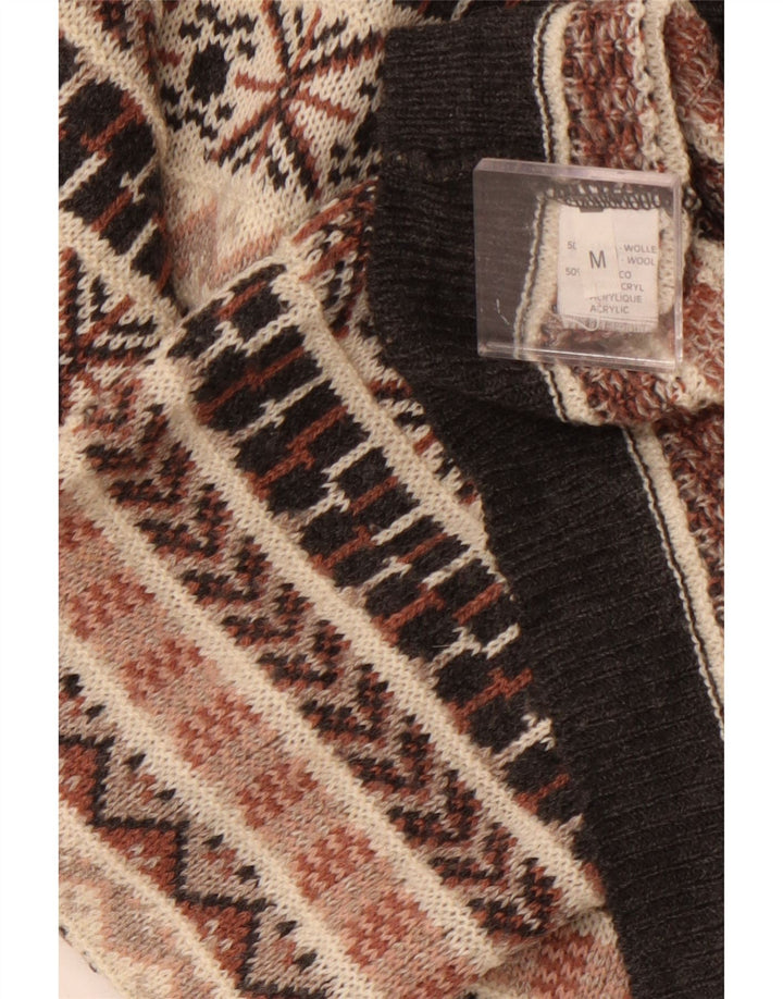 Vintage Mens Turtle Neck Jumper Sweater Medium Beige Fair Isle Wool