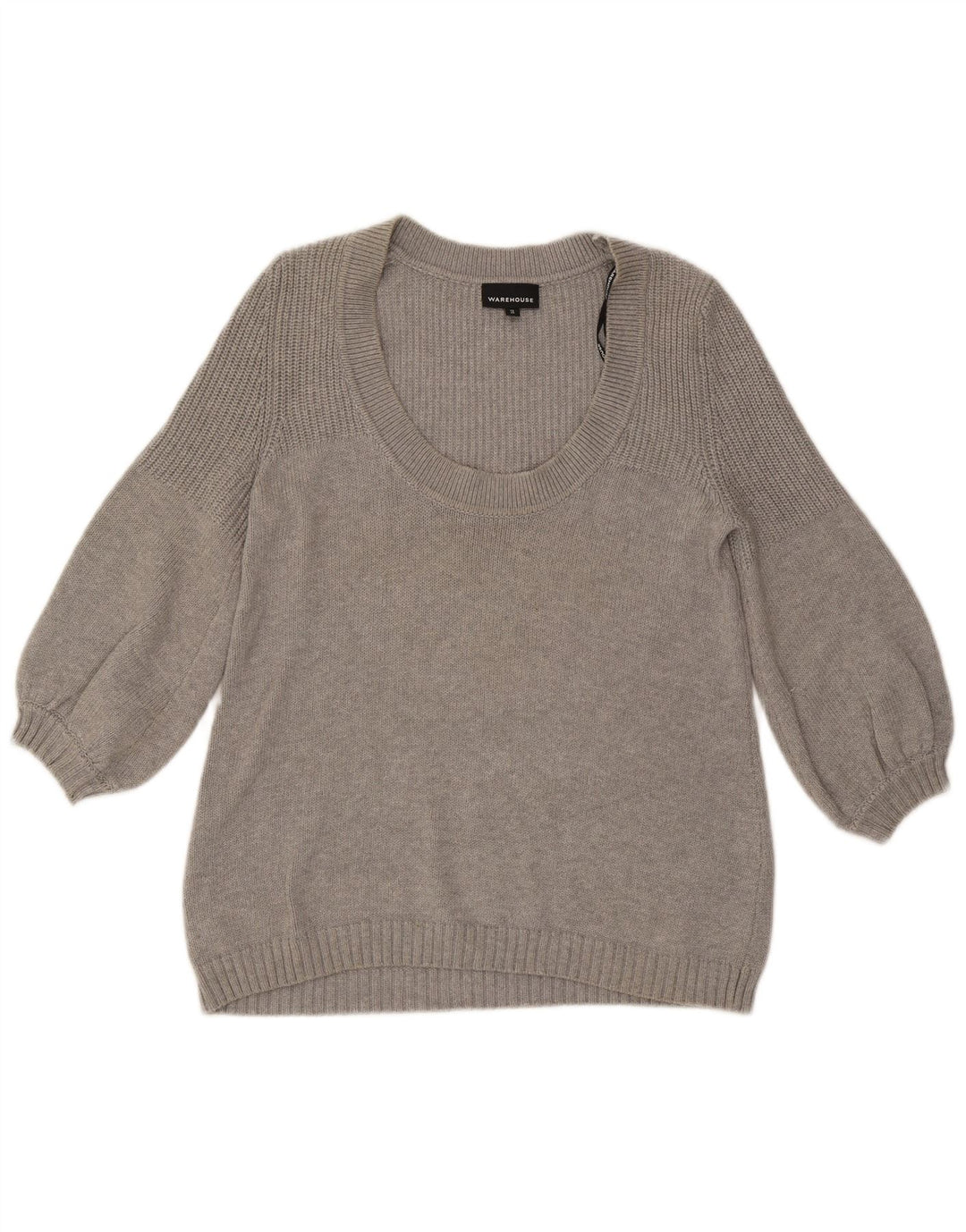 WAREHOUSE Womens 3/4 Sleeve Boat Neck Jumper Sweater UK 12 Medium Grey