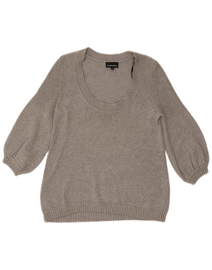 WAREHOUSE Womens 3/4 Sleeve Boat Neck Jumper Sweater UK 12 Medium Grey