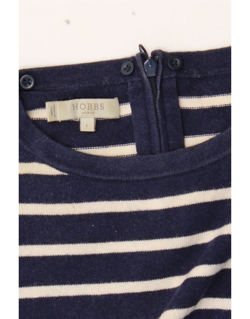 HOBBS Womens Crew Neck Jumper Sweater UK 16 Large Navy Blue Striped Cotton Vintage Hobbs and Second-Hand Hobbs from Messina Hembry 