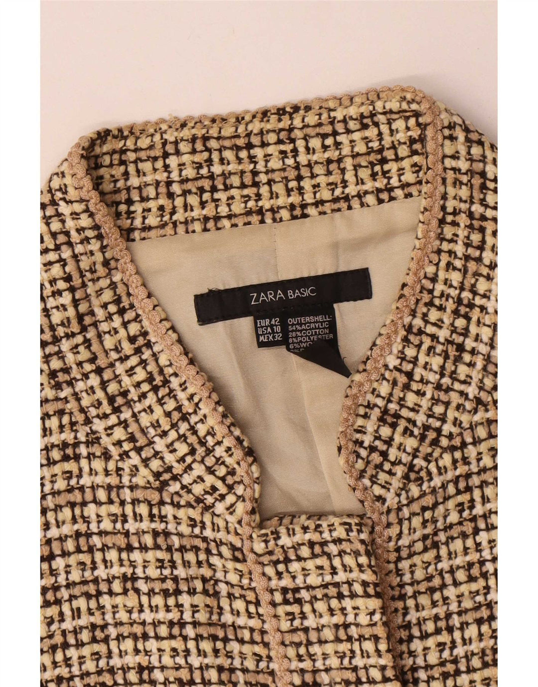 Zara Womens Blazer Jacket EU 42 Large Beige Check Acrylic