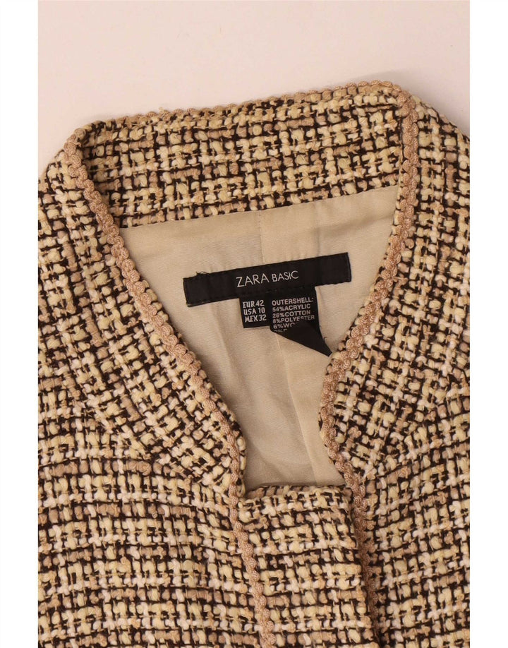 Zara Womens Blazer Jacket EU 42 Large Beige Check Acrylic