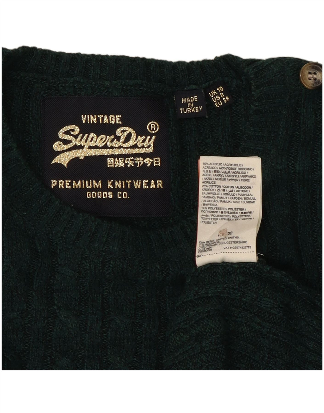 SUPERDRY Womens Boat Neck Jumper Sweater UK 10 Small  Green Acrylic